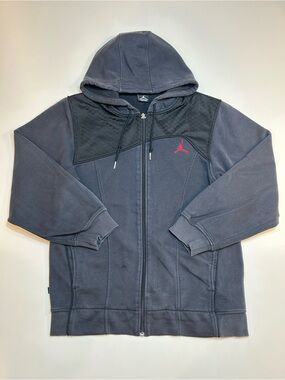 Jordan Flight Hybrid Fleece Caged Yoke Full Zip Graphic Hoodie Dark Grey Black
